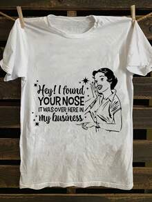Camiseta Con Estampado Gráfico, Manga Corta Y Cuello Redondo, Top Casual Para Verano Y Primavera, Ropa De Mujer - [Blanco] - Ver 1