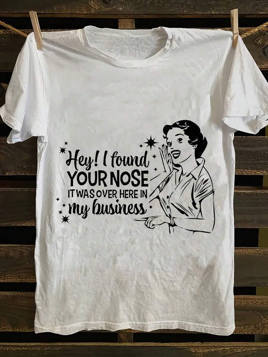 Camiseta Con Estampado Gráfico, Manga Corta Y Cuello Redondo, Top Casual Para Verano Y Primavera, Ropa De Mujer - [Blanco] - Ver 1