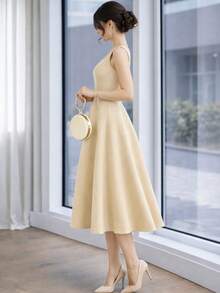 Sophisticated Midi Dress With Perfect Cut | A-Line Silhouette - Beis - Ver 2