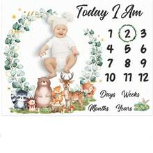 Manta de hitos para bebé niño o niña, manta de crecimiento de bebé con flores y animales, fondo de fotografía para recién nacidos con señales - Multicolor - Ver 12