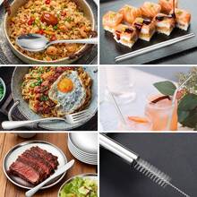 12/25件套露营餐具套装，包含刀、叉、勺、盘子、锯齿刀、开瓶器、烧烤钳、手柄收纳袋，不锈钢露营餐具套装，便携式旅行餐具，带盘子的烧烤露营餐具套装，易于携带，适用于厨房、徒步旅行、露营、野餐、户外烧烤、返校季、厨房配件、露营必备品 - - - 查看 5