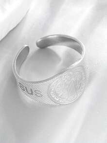 1PC New Luxury Fashionable Simple Christian Amulet Wide Open Ring, Engraved With The Portrait Of Jesus, Men's High-Quality Stainless Steel Ring Accessory, Adjustable Size, Suitable For Daily Wear And Gift Giving - Fashion - View 7