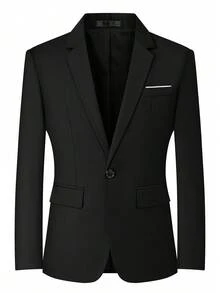 Single Men's Suit Jacket, Formal Business Attire, Valentine's Day Gift, Matching Family Outfits, Couple Outfits, Suitable For Weddings, Everyday Commuting, Meetings, And Formal Wear. Black Jacket, Long Sleeves, Unlined, Suitable For Spring And Autumn, Loose Fit, Casual Style, Single Button. - 黑色 - 查看 10