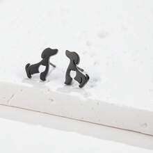 一对镂空心形狗狗耳钉，不锈钢材质，优雅可爱风格，女士耳环饰品 - GED480 - 查看 12