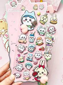 Pegatinas de masaje de cojín suave Jiikakawa - Pegatinas flexibles y elásticas, pegatinas 3D lindas de alta calidad, decoraciones brillantes en relieve, pegatinas de anime japonés 3D interesantes con textura sólida y diseño hueco delicado - Multicolor - Ver 6