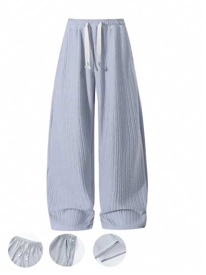 1件装春夏条纹纹理休闲侧袋直筒裤，舒适透气户外运动跑步裤，轻便设计，适合户外活动和骑行