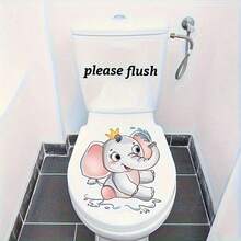 1 Cute Elephant Cartoon Toilet Seat Sticker - Fun Bathroom Decoration Sticker | Holiday Gifting / New Stickers / Home Decor - 1PC - View 3