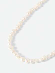 Opalesca 1pc 4-5mm Baroque Cultured Freshwater Pearl Necklace, Silver Plated Gold, Fashion Personalized Design, New Gift For Girlfriend - Beige - View 2