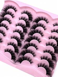 14 Pairs Luxury 3D Faux Mink Lashes - Thick, Fluffy, Elegant D-Curl False Eyelashes, Natural Look, Fluffy Thick Cat Eye Lashes, Suitable For Bold Eye Makeup, Reusable, Suitable For Beginners, Fluffy Soft Lash Strip Lashes, Dramatic Lashes - 眼尾拉長款 - 查看 6