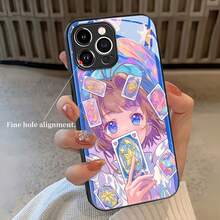 Chica anime con cartas flotando a su alrededor. Esta elegante funda para teléfono es compatible con Samsung, Apple, OPPO, , etc. Fabricada en TPU flexible, resistente a golpes y arañazos, ofrece una excelente protección contra caídas y un agarre cómodo. Es un regalo ideal para familiares, amigos y seres queridos, y una opción perfecta para festivales. - Negro - Ver 3