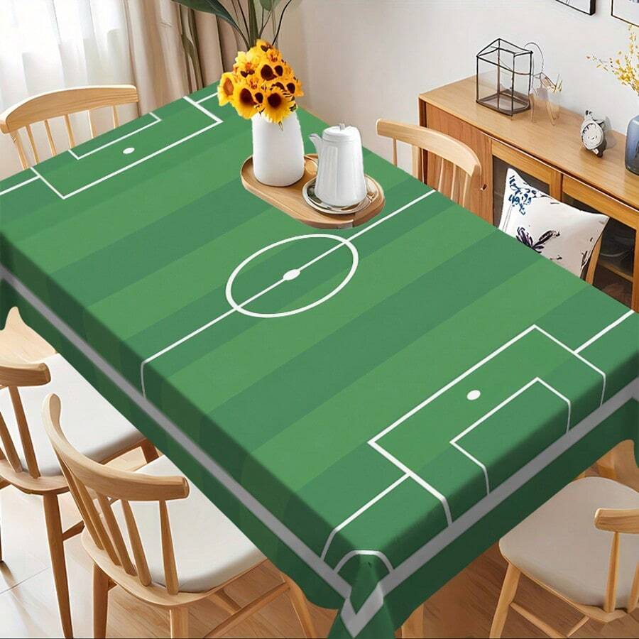 1 pieza Mantel con diseño de campo de fútbol para fiesta temática de fútbol, adecuado para aficionados viendo el partido, picnic, decoración de mesa de comedor en múltiples escenarios, hecho de poliéster, se puede usar en interiores y exteriores, decoración del hogar - Multicolor - Ver 1