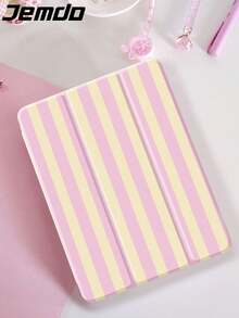 Minimalist Stylish Bicolor Striped, Pink And Yellow Striped Print Tablet Protective Case, Compatible With IPad 10.2 Inch, IPad Pro 2021/2020, IPad 9th/10th Gen, Galaxy Tab A8 10.5 Inch 2022, Matepad 10.4/Tab, Anti-Drop, With Pen Slot, Support Sleep/Wake - Multicolor-1 - View 3
