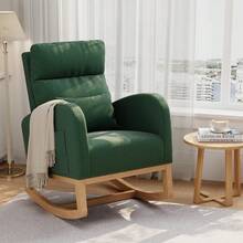 Sillón Mecedor de Lactancia Moderno con Cojín | Con Bolsillos Laterales para Almacenamiento | Ideal para Cuarto del Bebé, Sala o Dormitorio - Verde + Pana - Sin pedales - Ver 1