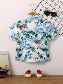 Áo polo tay ngắn cổ bẻ in họa tiết thực vật cho bé trai, kiểu dáng thường ngày, thích hợp cho kỳ nghỉ. - Nhiều màu - Xem 2