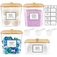 Clear Laundry Pods Storage Container, Clear Laundry Room Organization And Storage, Detergent Powder Container, With Wooden Lids & Labels - Wooden Lid - View 2