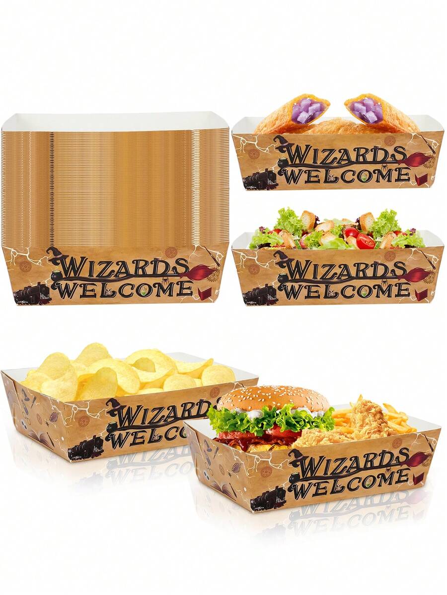 20個/40個/60個 哈利波特主題紙製食物托盤 派對用品 一次性派對盤 爆米花零食玉米片薯條容器 適用於巫師派對裝飾與禮品 - 彩色 - 查看 1