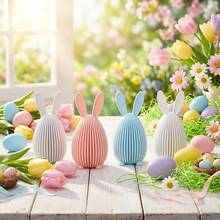 Tượng trang trí để bàn hình tai thỏ, tượng thỏ hình trứng sọc, thích hợp để trên kệ/bàn làm việc, trang trí văn phòng tại nhà theo phong cách tối giản hiện đại, màu trắng/hồng/xanh nhạt. - 1PC - Xem 2