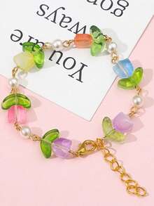 玻璃珠吊坠，果冻渐变玻璃郁金香花瓣挂饰，适用于珠宝制作、DIY手链、项链、耳环吊坠、手提包、手机钥匙扣吊坠 - 果凍漸變鬱金香吊墜 - 查看 7