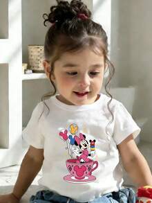 This Disney Mickey And Friends Graphic Casual Short-Sleeved T-Shirt With A Round Neckline Is Designed For Both Baby Boys And Girls, Making It An Ideal Choice For Summer Wear. - 白色 - 查看 1