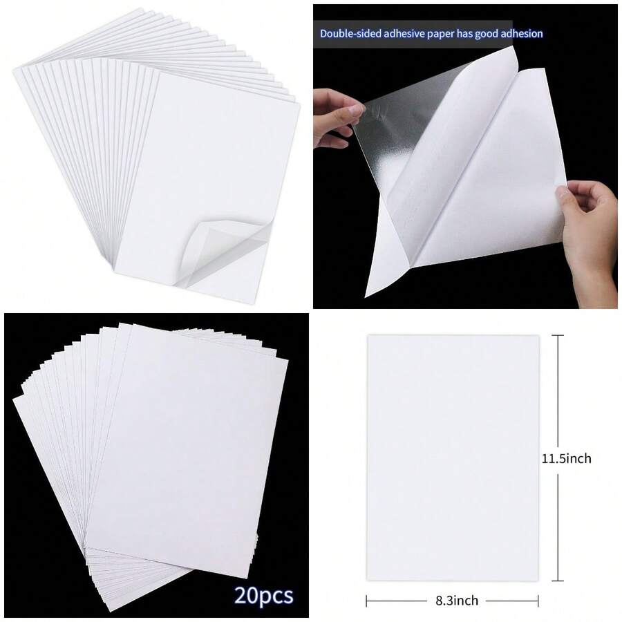 20 Sheets A4 Size 8.3x11.5 Inch Clear Double Sided Adhesive Tape Sheets, Super Strong Sticky Tape, DIY Art, Craft, Home Decorati - 隨機風格 - 查看 1