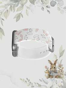 1条柔软弹力透气兔耳图案替换表带，兼容三星、荣耀智能手表，尺寸可选38mm、40mm、41mm、42mm、46mm、45mm、44mm、49mm；时尚休闲硅胶表带，兼容苹果手表Ultra系列SE/11/10/9/8/7/6/5/4/3/2/1 - 彩色 - 查看 5