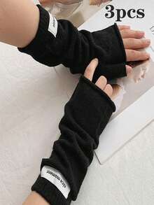 French Casual Style Thick Fingerless Gloves, Warm For Autumn/Winter, Unisex Solid Color Fingerless Gloves, Warm Knitted Touchscreen Gloves, Versatile For Women In Autumn/Winter French Casual Style Thick Fingerless Gloves, Warm Faux Cashmere Knitted Fingerless For Women In Autumn/Winter+Winter Gear+Gloves Bear+Christmas Summer - Multicolor - View 28
