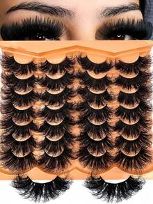 14 Pairs Of Dense, Elegant D-Shaped Curled False Eyelashes, Natural Looking Soft And Fluffy Faux Mink Lashes 3D False Eyelashes Russian Curl Dramatic Messy Mink Lashes Smart Full Lash Strip Lengthening And Curling Makeup Beauty Reusable For Daily And Party, Can Be Used As Gifts - 濃密款 - 查看 9
