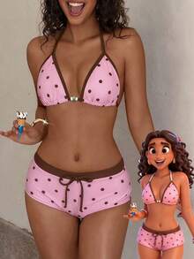 Bộ bikini nữ màu vàng chấm bi kiểu retro, thích hợp cho các buổi đi chơi, phong cách Y2K, dạo phố, nghỉ mát, bãi biển mùa hè. - Hồng - Xem 2