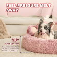 Paw Shape Calming Pet Bed, Medium Pl 11ush Faux Fur Donut Bed For Dogs & Cats, Machine Washable, Non-Slip Bottom, Extra Large Size (32\*32\*10\), Pink - 粉色 - 查看 3