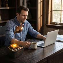 1-Piece USB-Powered Floating Teapot Tabletop Water Fountain – Dark Gold Gilded Design With LED Light & Pebble Landscape, Soothing Flow For Relaxation & Positive Energy, Ideal Housewarming Present & Minimalist Home Decor - 懸壺流水擺件 - 查看 4