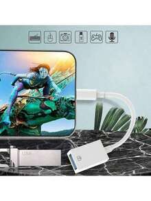 即插即用适配器转换器，USB 3.0 OTG 相机适配器线，兼容 /相机读卡器、U盘/U盘/键盘/鼠标，//系列便携式转换器读卡器 - 白色 - 查看 2