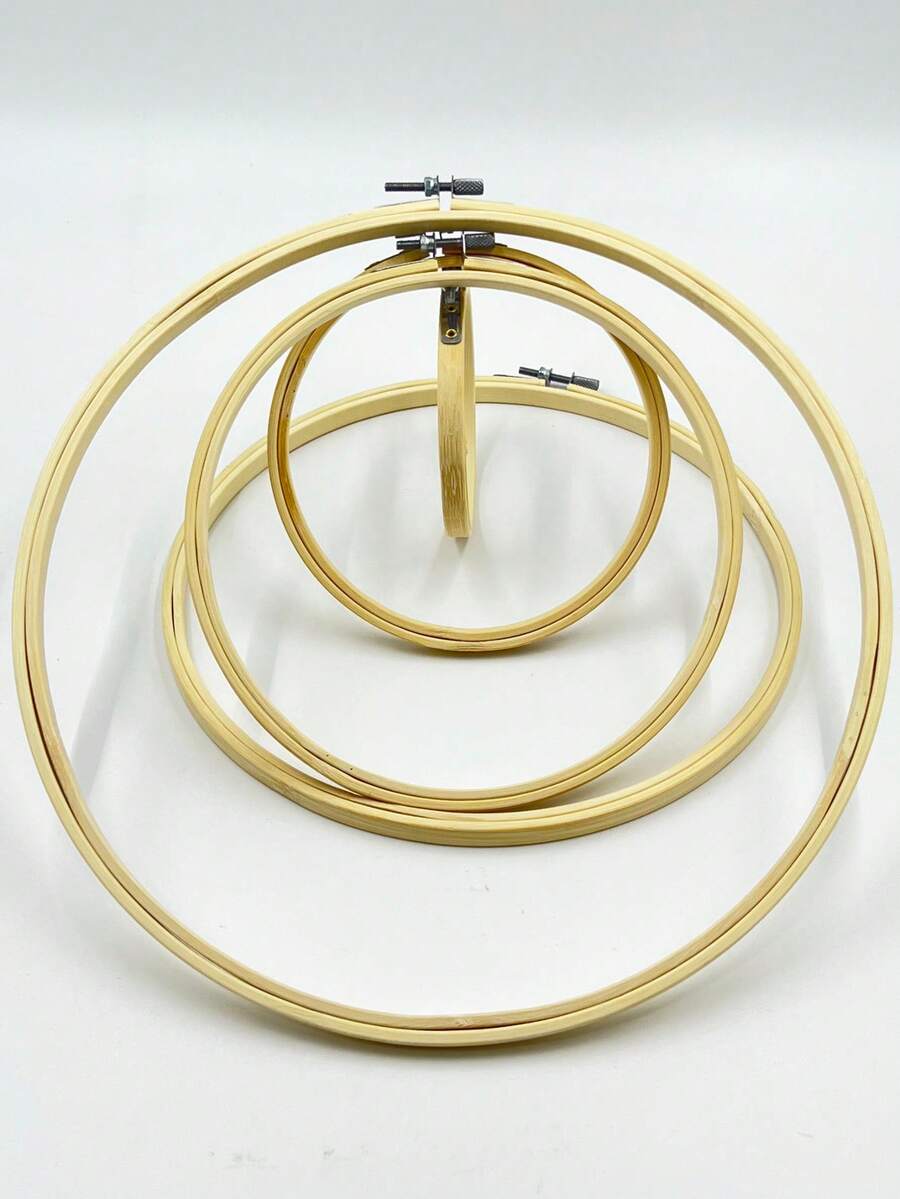 纯天然竹制绣绷，手工木制十字绣及纺织艺术缝纫框，可调节DIY工艺工具，绣绷，手工缝纫工具，尺寸：10厘米、15厘米、20厘米、25厘米、30厘米 - 竹製銀頭繡繃 - 查看 1