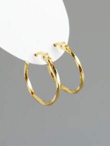 RADIVIDE 1pc S925 Sterling Silver Polished Twisted Large Hoop Earrings, Multiple Sizes Minimalist Plain Geometric Twisted Wire Versatile Commuter European And American Style Ear Hoops - Yellow Gold - View 6