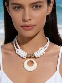imoli 1pc Unique Knotted Design Polyester Clavicle Chain Necklace For Women, Suitable For Daily Wear, A Great Gift For Friends - 31192-nek-white-eP - View 3