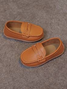 1 Pair Children's Flat Shoes, Classic Children's Loafers, Comfortable Soft Leather Casual School & Running Shoes - Brown - View 5