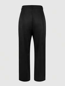 Murshgory (No Belt) Solid Color Zipper Pocket Black Suit Fabric Office Commute Elegant Versatile Spring/Summer Pants - Black - View 3