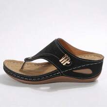 2026 New Style Women's Wedge Heel Flip-Flops - Breathable Hollow-Out Toe & Clip Design, Lightweight Synthetic Cover Sandals With Cushioned EVA Insole & Non-Slip PVC Sole, Slip-On All-Season Casual Shoes, Comfortable Footwear, Crisscross Strap Design, Durable Traction Footwear - 黑色升級款 - 查看 5