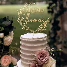 Customized Mr. & Mrs. Cake Topper, Gold Acrylic Wedding Cake Decorations, Personalized Rustic Anniversary Cake Topper, Wedding Name Tags - F-mr. & Mrs. Wedding Cake Label - View 7
