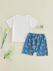 Baby Boy's Summer Outfit Football Soccer Sport Themed Clothes Short Sleeve Letter Print T-Shirt Novelty Cartoon Shorts 2Pcs Playwear Set - 這是刻在我DNA裡的. - 查看 2