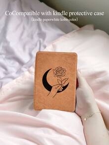 Moon Flower Print Protective Case For Kindle NK 11/Kobo/Kindle Kids/Kindle Paperwhite 5/Kindle 2024, Auto Wake/Sleep Function, Slim & Lightweight, Perfect Fit To Protect Your Reading Device - Multicolor - View 2