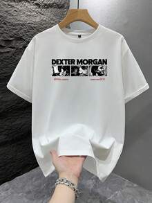 1pc Men's Fashion Printed Loose Short Sleeve T-Shirt | Exquisite Design | Summer Essential | Easy To Match, Showcase Vintage Poster Style - White - View 3