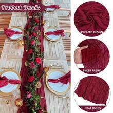1 pièce Chemin de table rétro en polyester, 88,9 x 400 cm, décoration de table à manger bohème, mariage, enterrement de vie de jeune fille, décoration de table de fête - Rouge foncé - Voir 3