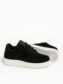 Men's Casual Suede Sneakers For Gym, Comfortable, Sporty, 2 Laces, Athletic, Tie-Up, Home - Đen và trắng - Xem 6
