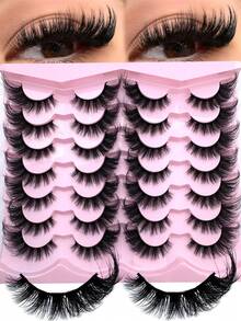 14 Pairs Luxury 3D Faux Mink Lashes - Thick, Fluffy, Elegant D-Curl False Eyelashes, Natural Look, Fluffy Thick Cat Eye Lashes, Suitable For Bold Eye Makeup, Reusable, Suitable For Beginners, Fluffy Soft Lash Strip Lashes, Dramatic Lashes - 眼尾拉長款 - 查看 9
