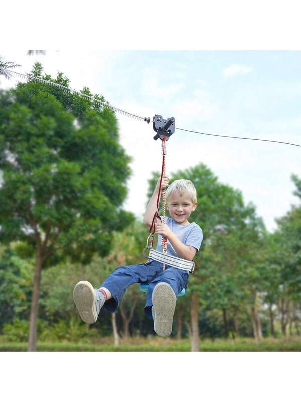 Zipline Kit For Kids And Adult, 60 Ft Zip Line Kits Up To 500 Lb, Backyard Outdoor Quick Setup Zipline, Playground Entertainment With Stainless Steel Zipline, Spring Brake, Safety Harness, Seat