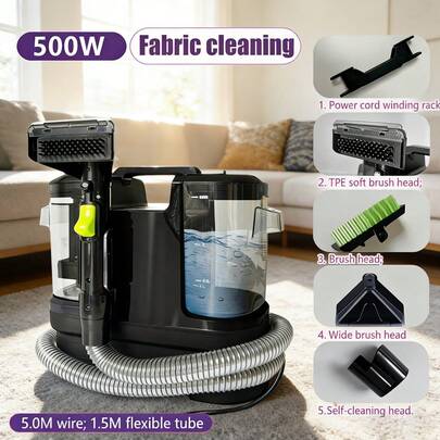 2026 Upgraded Portable Carpet And Soft Mat Cleaning Machine | Multi-Functional Vacuum Cleaner, Suitable For Pets, Cars And Auto Detailing, Office Cleaning, Pantry Cleaning, Comes With Various Tools And Solutions, EU PLUG AC 220-240V, Power: 500W