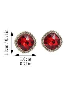 1 Pair Red Elegant Luxury Retro Versatile Geometric Square Stud Earrings, Suitable For Teenage Girls Daily And Festival Wear - Red - View 5