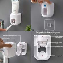 Wall Mounted Toothbrush Holder Set, Dustproof Cover, No Drill Adhesive Installation, Coordinated With Toothpaste Dispenser To Create An Integrated Bathroom Vanity Storage Solution - Multicolor - View 11