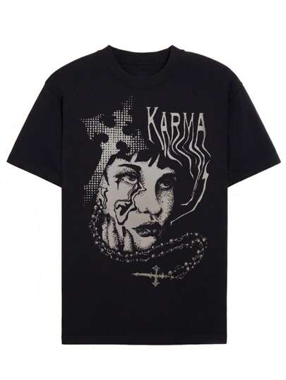 男士时尚暗黑亚文化哥特复古印花黑色圆领短袖T恤