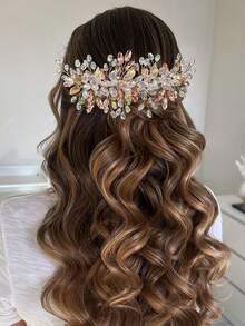 1 pieza Peineta nupcial de lujo con adornos de cristal, Pasador de pelo de moda con decoración de rhinestone, Adecuado para fiesta, boda, celebración y uso diario - Polvo para la piel - Ver 6